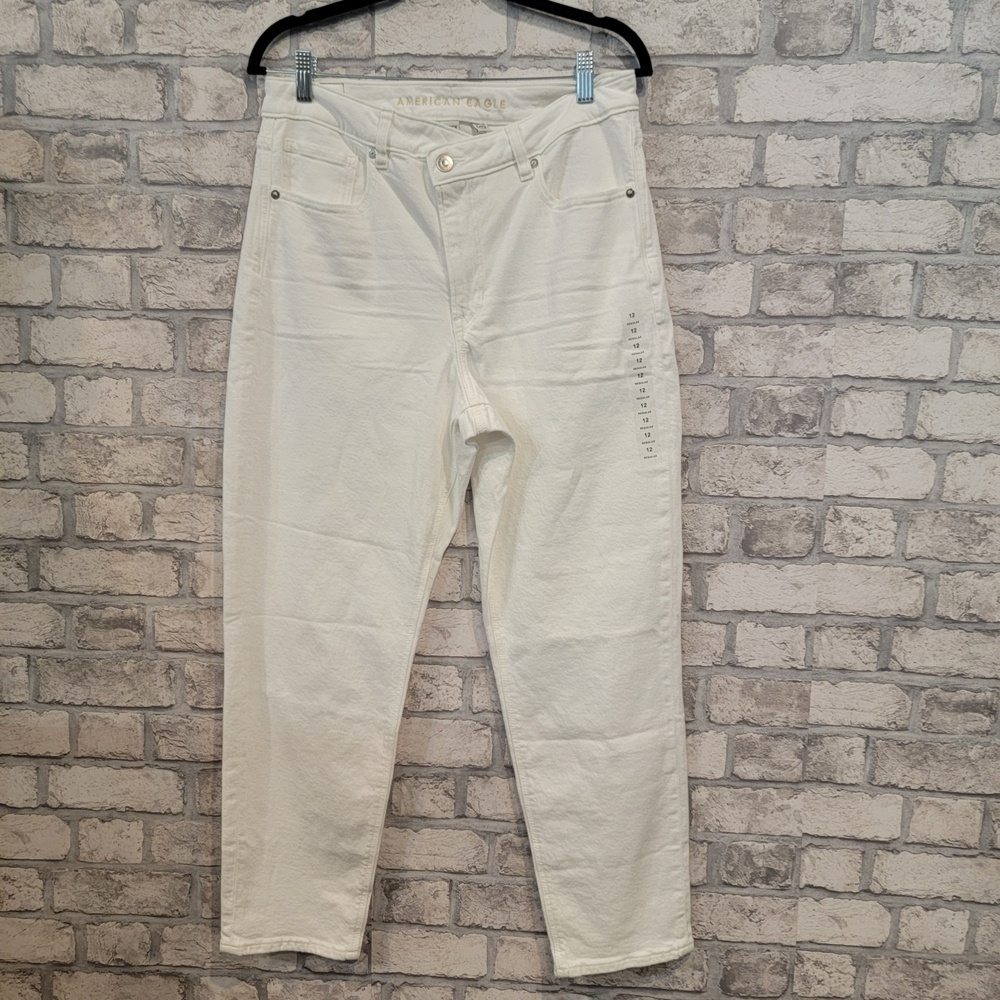 American Eagle Outfitters Women's Straight Leg MOM Jeans - White Size 12 REGULAR